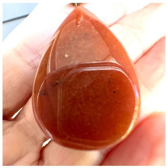 Carnelian teardrop pendant necklace on  brown cord - Picture 3 of 9